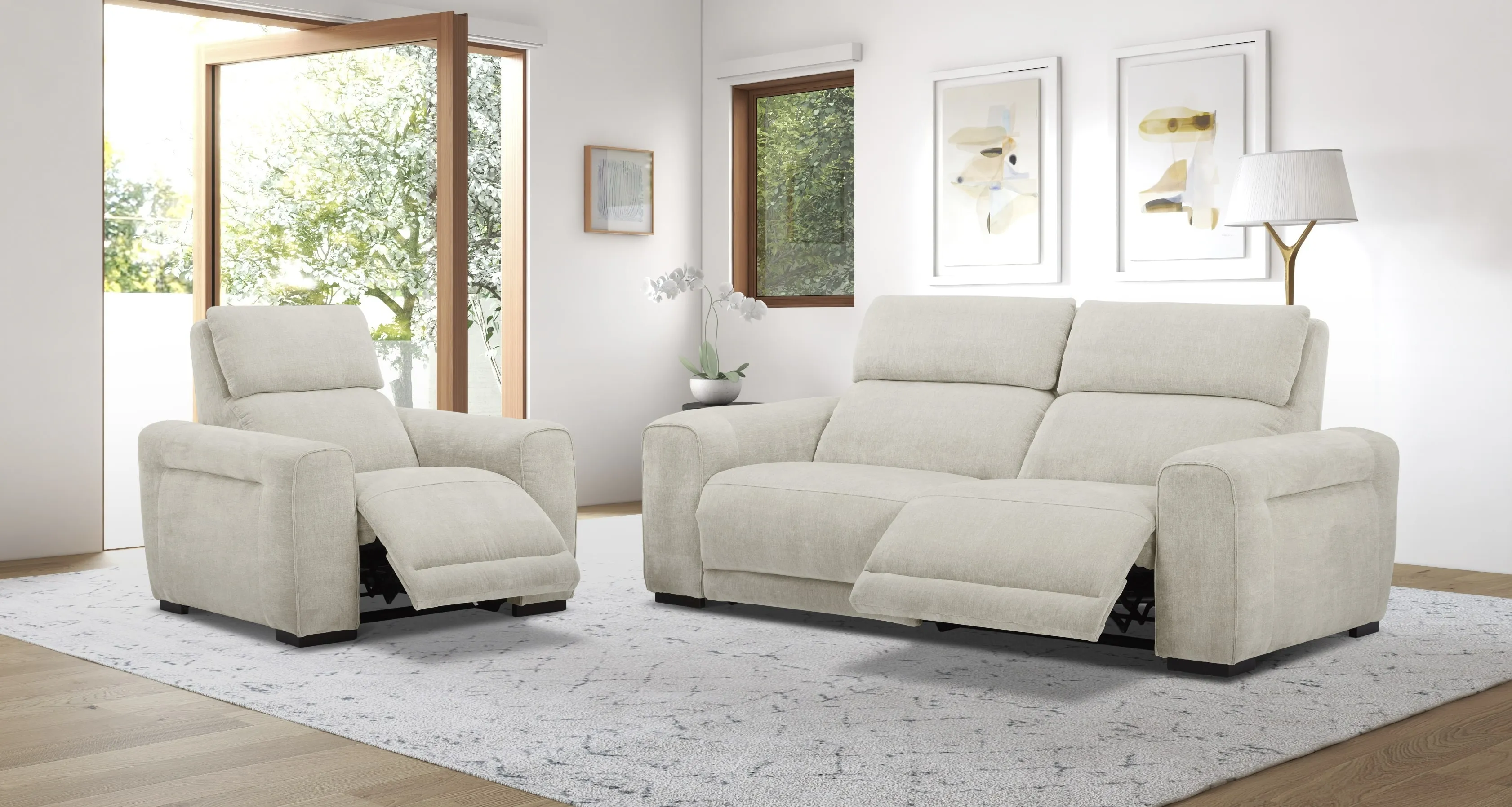 ALEXANDRA PHR RECL SOFA IN IVORY FABRIC