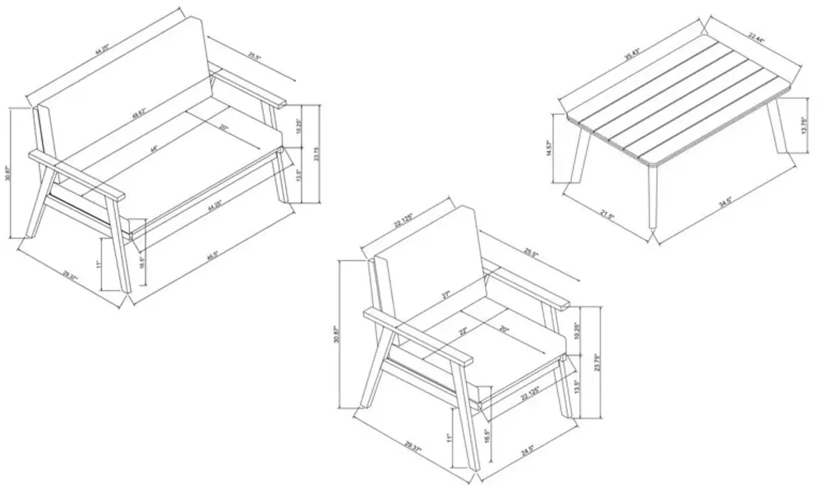 Linon Cole Chat Natural Outdoor Lounge Set