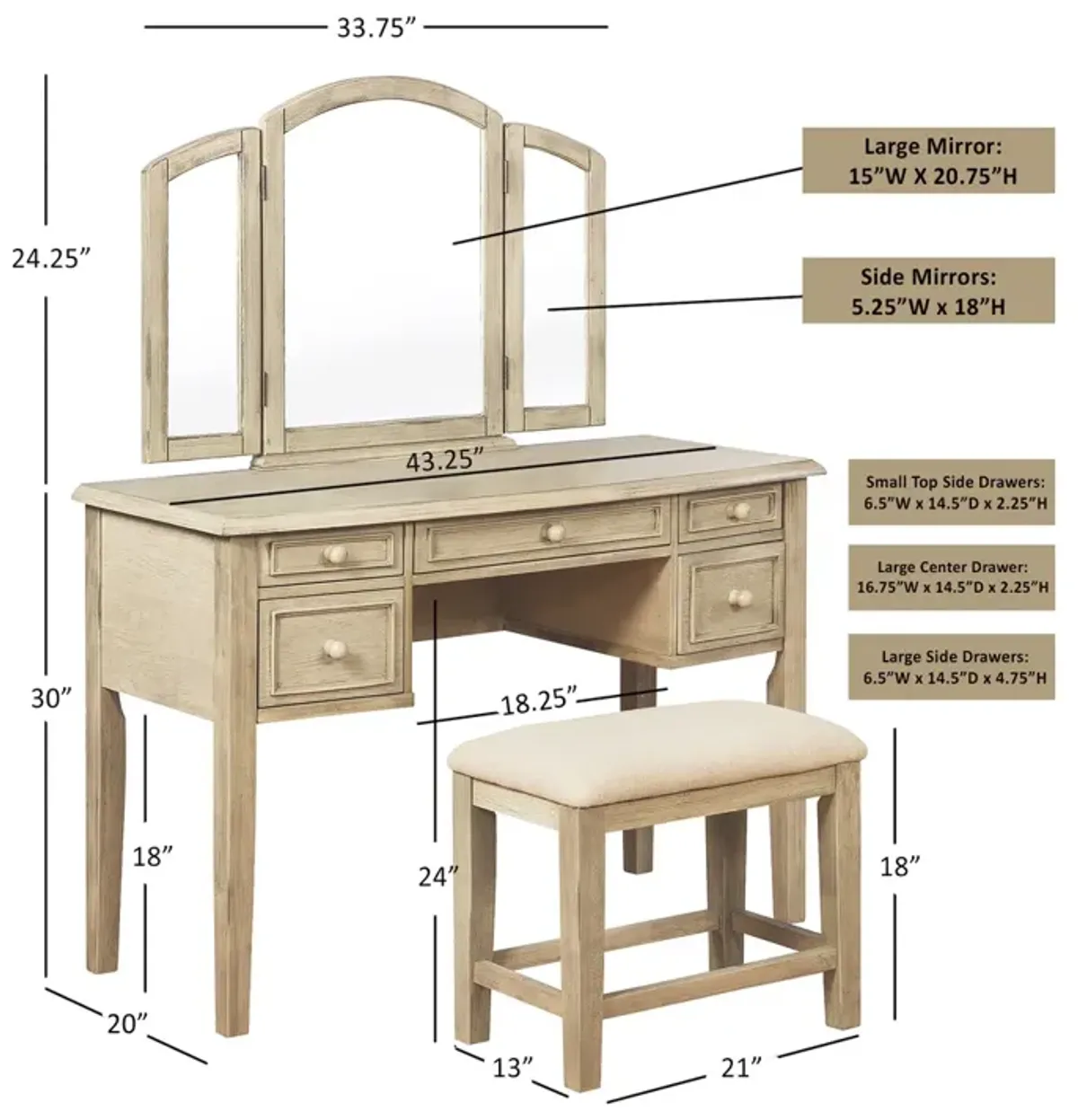 Powell Kara Vanity & Stool