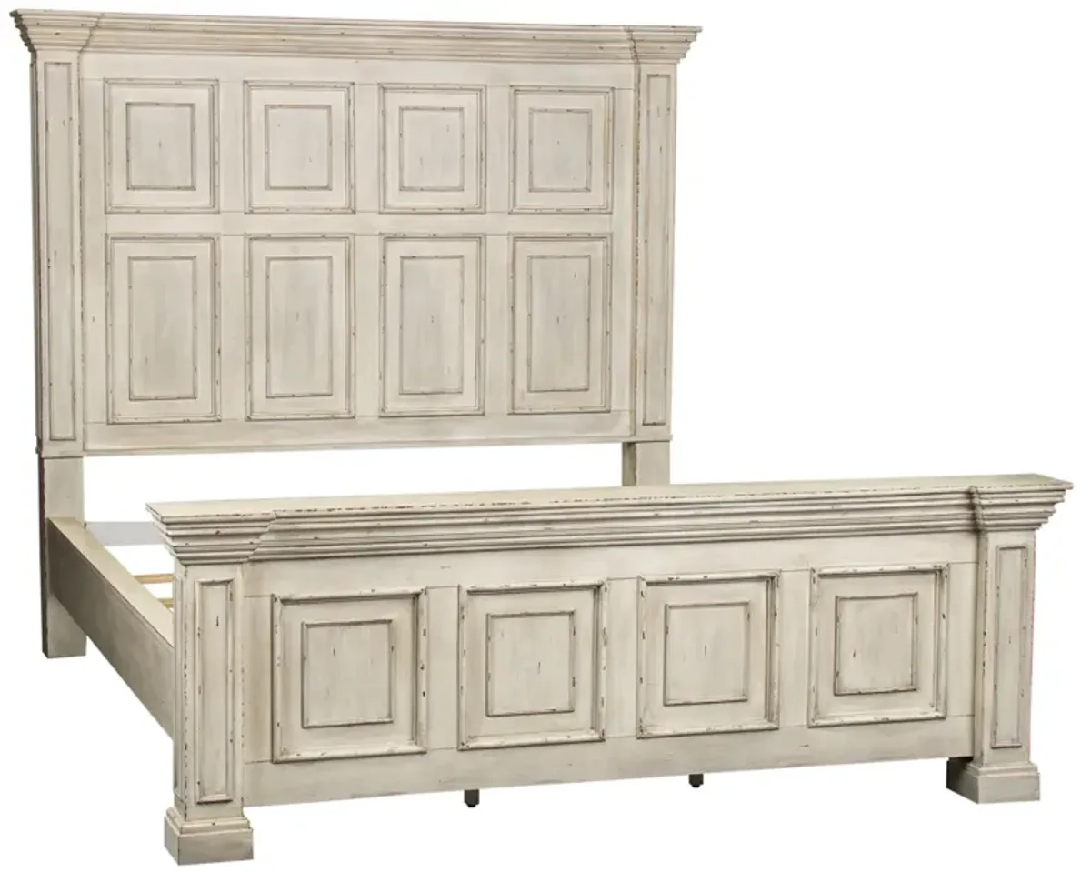 California King Distressed Whitestone Panel Bed - Big Valley