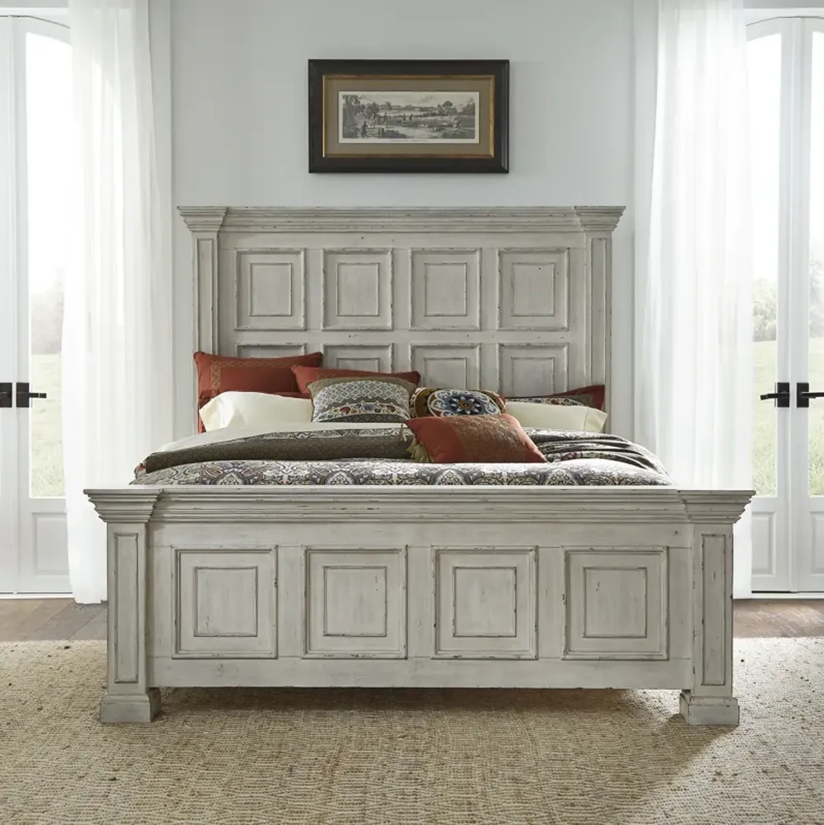 California King Distressed Whitestone Panel Bed - Big Valley