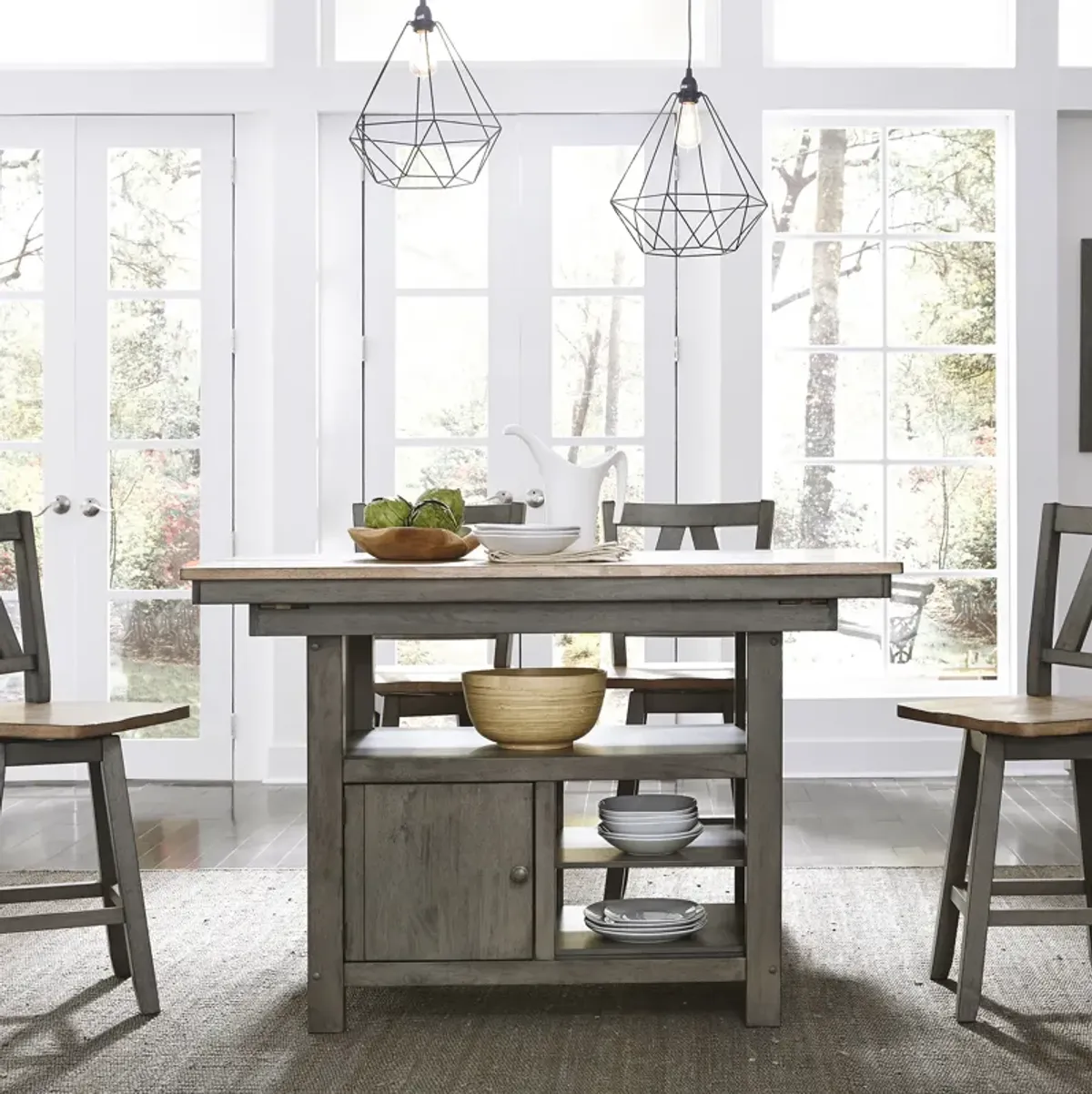 Liberty Furniture 5-Piece Gray & Sandstone Gathering Dining Table Set Lindsey Farm