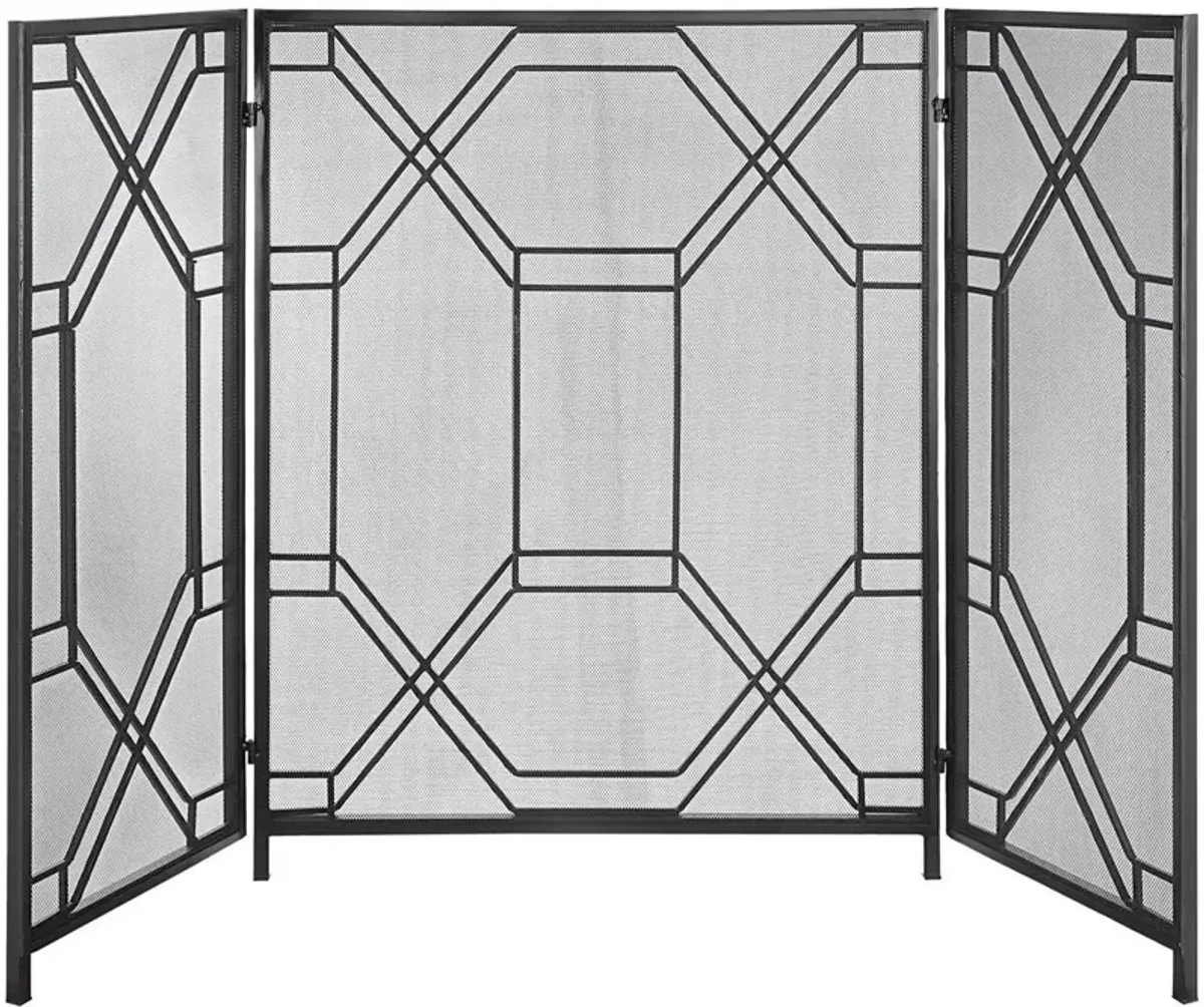 Uttermost Rosen Satin Black Geometric Fireplace Screen