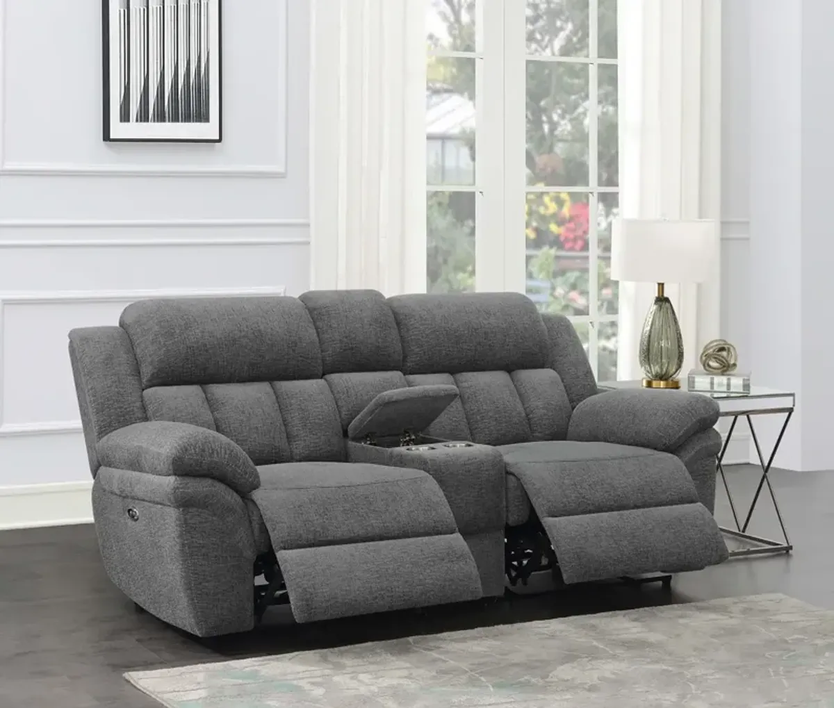 Coaster Bahrain Upholstered Power Loveseat Charcoal