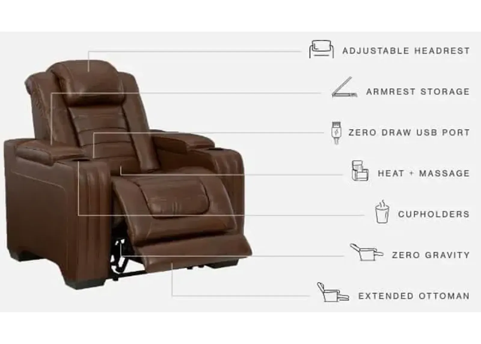 Ashley Backtrack Chocolate Power Adjustable Headrest Massage Recliner