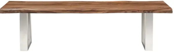 DUNSTAN SOLID WOOD LIVE EDGE TOPPED DINING ACCENT BENCH WITH CHROME LEGS