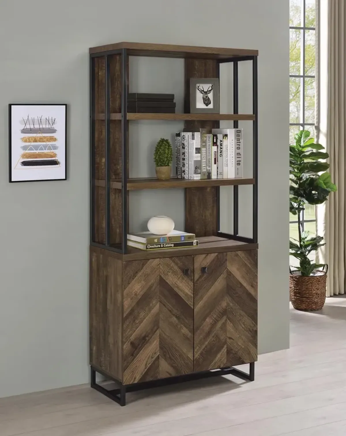 Coaster Millbrook 71 Inch 2-Door Storage Bookshelf Rustic Oak