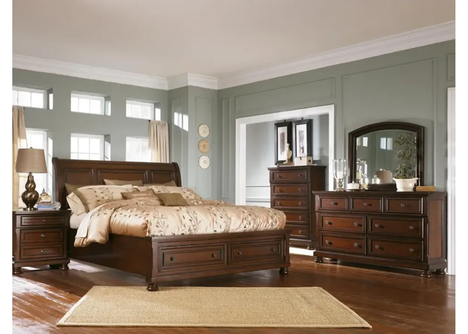 Ashley Porter King Sleigh Bed Rustic Brown Millennium