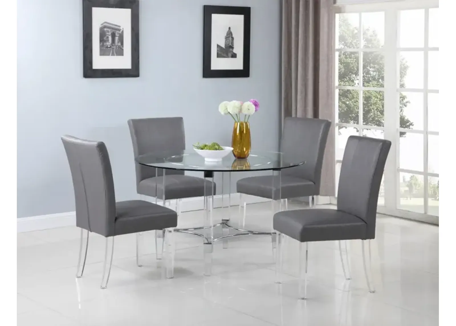 CONTEMPORARY ROUND GLASS TOP DINING TABLE