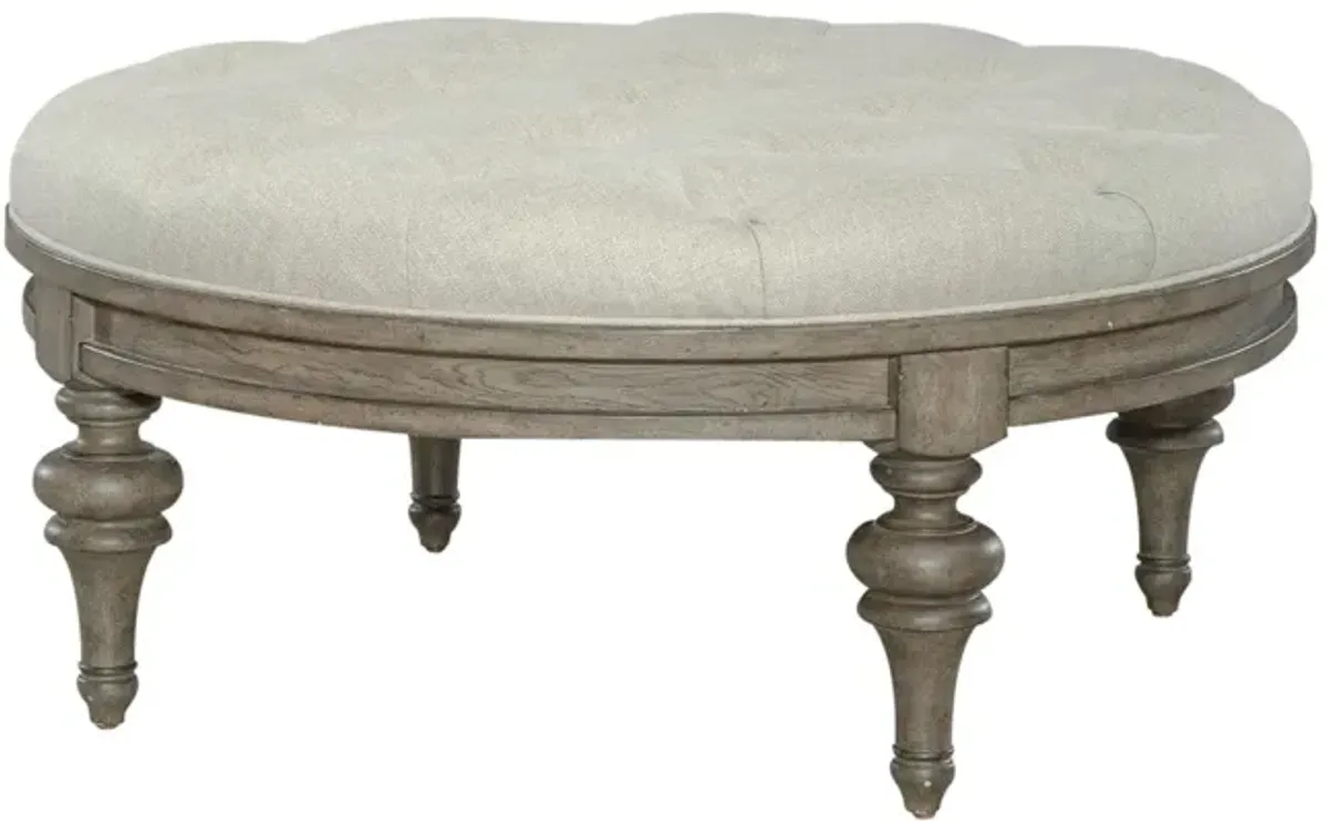 Liberty Furniture Americana Farmhouse Light Brown Round Cocktail Ottoman