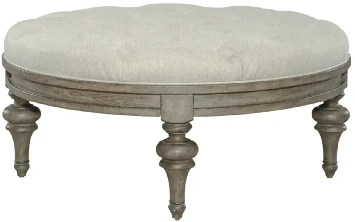 Liberty Furniture Americana Farmhouse Light Brown Round Cocktail Ottoman