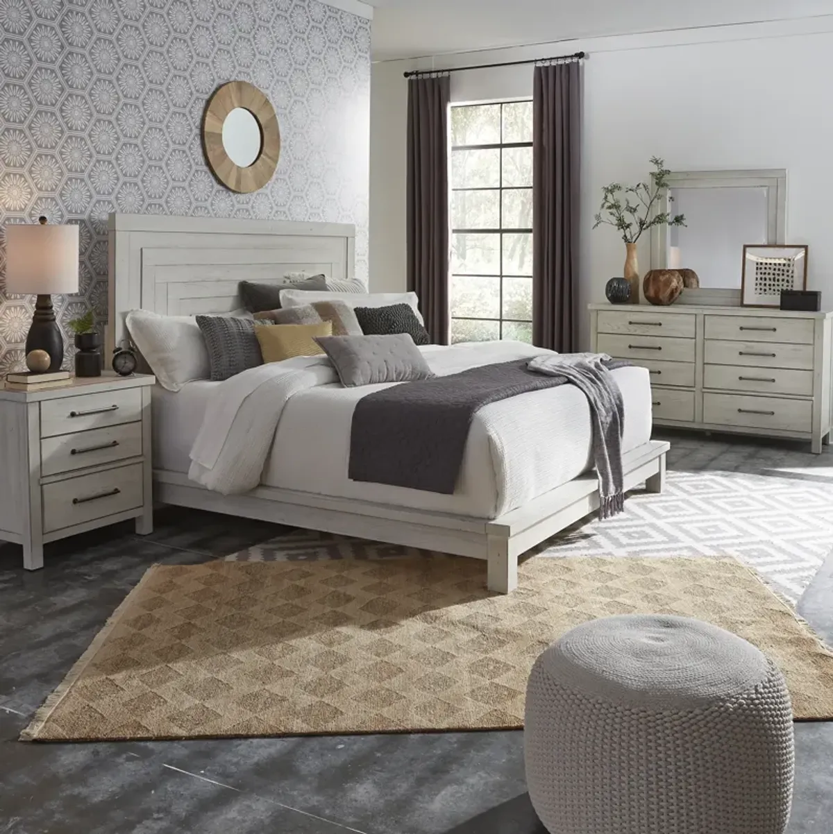 Liberty Furniture Complete Queen Bedroom Set Platform Bed, Dresser, Mirror & Nightstand Modern Farmhouse