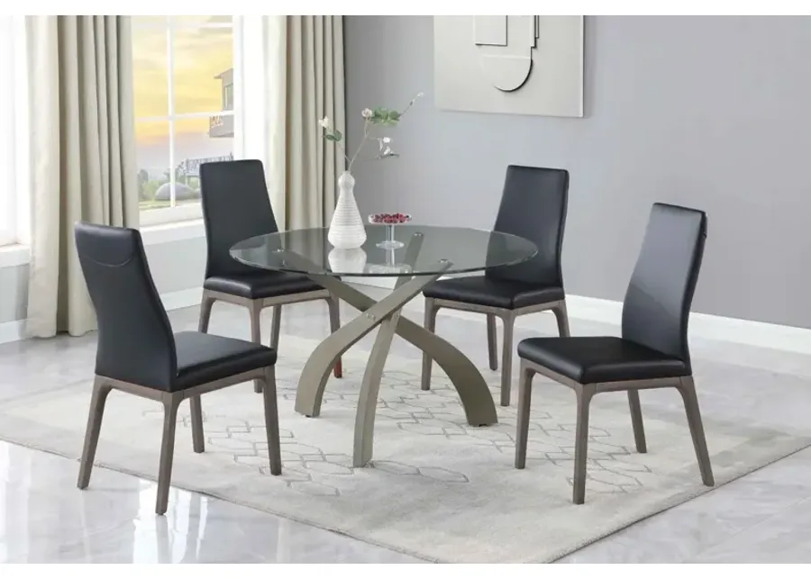 PEGGY BLACK DINING SET WITH GLASS TOP TABLE & SOLID WOOD CHAIRS