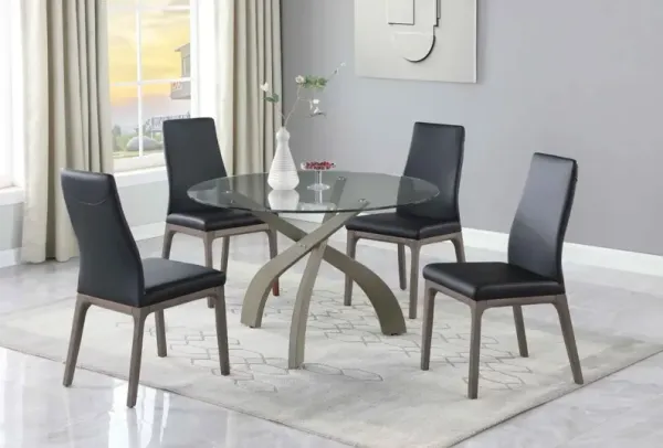 Chintaly Peggy Black Dining Set with Glass Top Table & Solid Wood Chairs