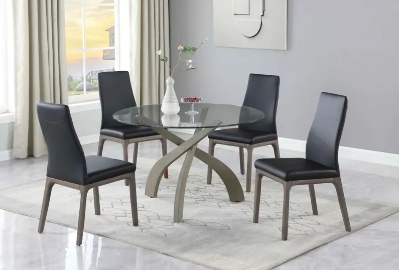 PEGGY BLACK DINING SET WITH GLASS TOP TABLE & SOLID WOOD CHAIRS