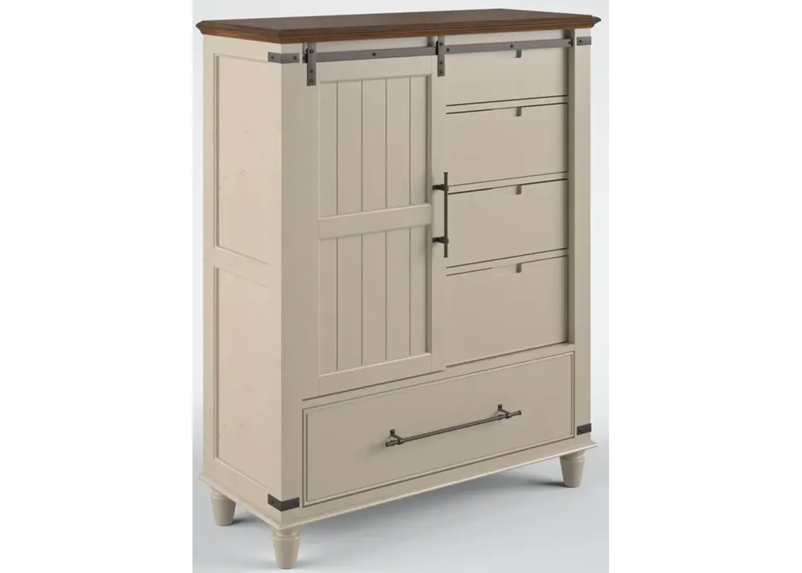 John Thomas Farmhouse Chic Sliding Door Chest in Biscuit & Bourbon