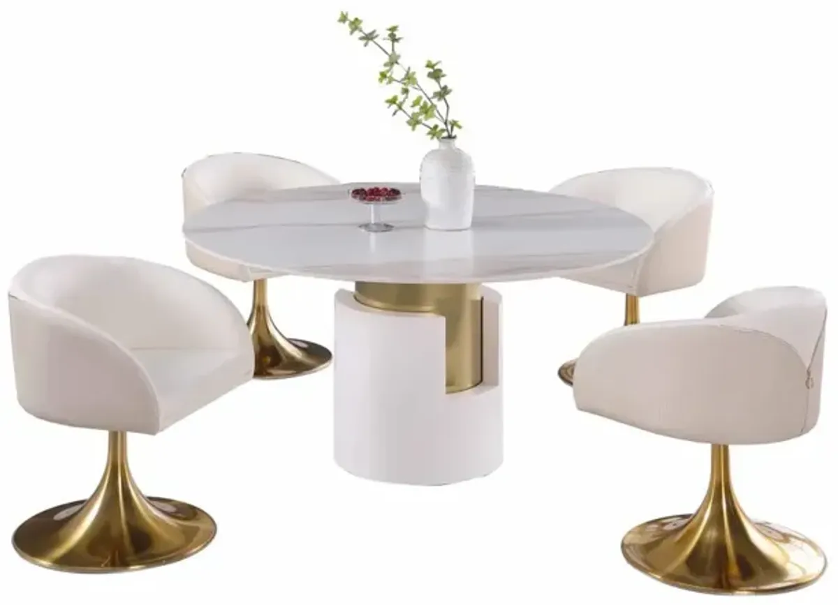 Chintaly Kiana Dining Set with Marbleized Sintered Stone Top Table & Trumpet Base Chairs