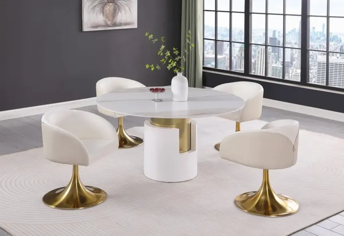 Chintaly Kiana Dining Set with Marbleized Sintered Stone Top Table & Trumpet Base Chairs