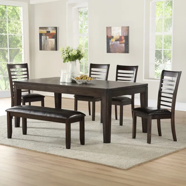 Steve Silver Ally 6-Piece Dining Table, 4 Side Chairs & Bench Set In Antique Charcoal