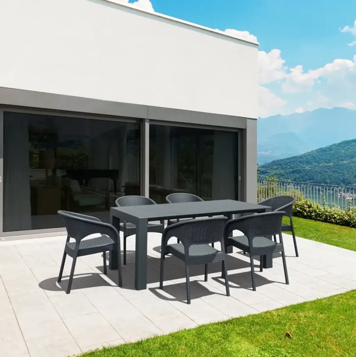 Compamia Panama Extendable Patio Outdoor Dining Set 7-Piece Dark Gray