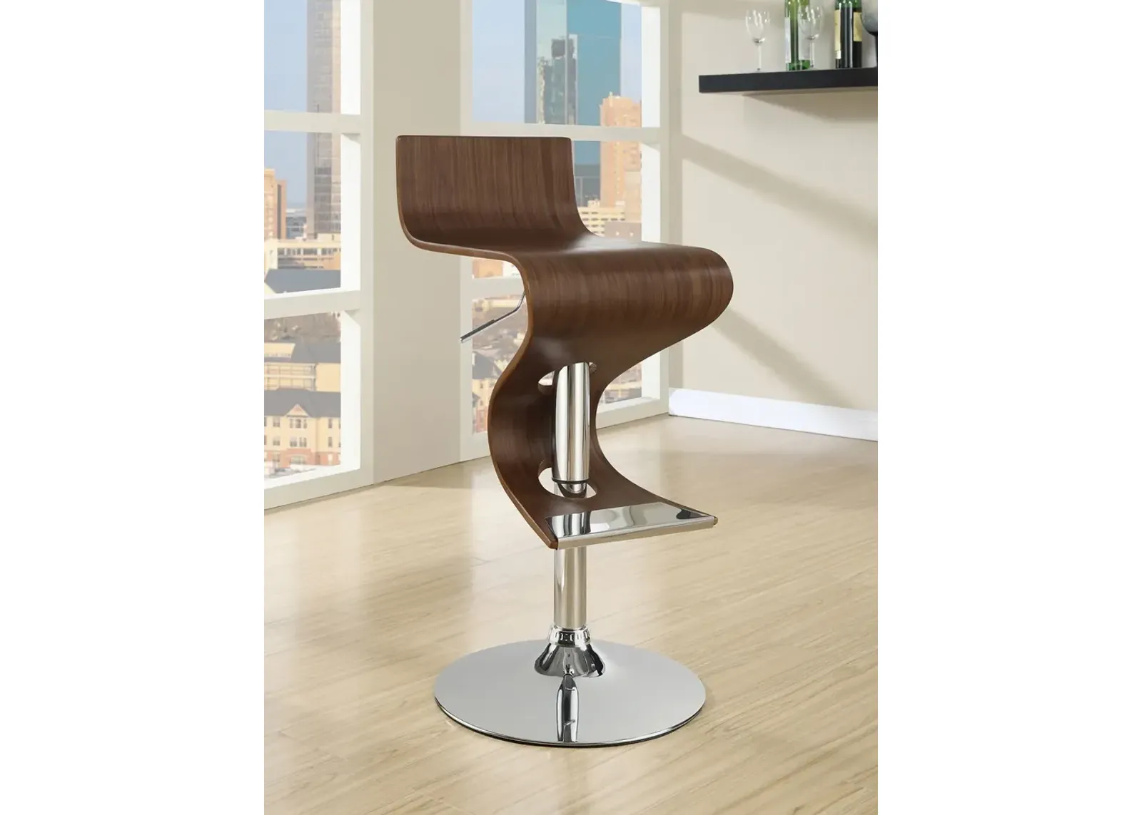 Coaster Covina Adjustable Bar Stool Walnut & Chrome