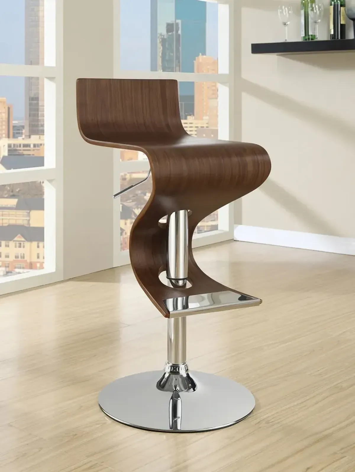 Coaster Covina Adjustable Bar Stool Walnut & Chrome