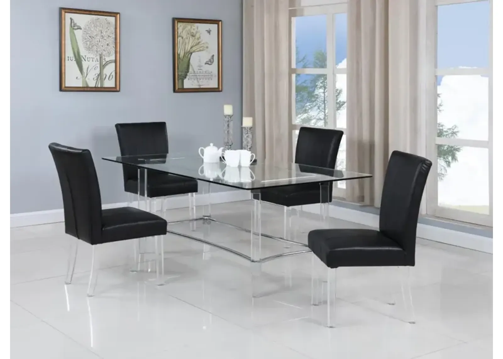 Chintaly 5-Piece Black Contemporary 72 Inch Dining Set with Rectangular Glass Dining Table & Parson Chairs