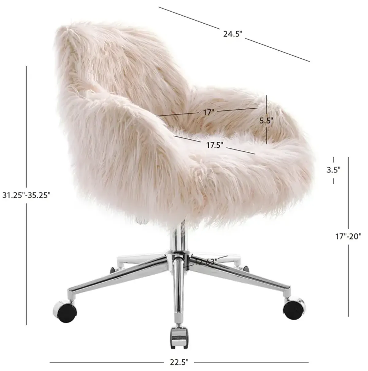 Linon Fiona Faux Fur Pink Desk Chair