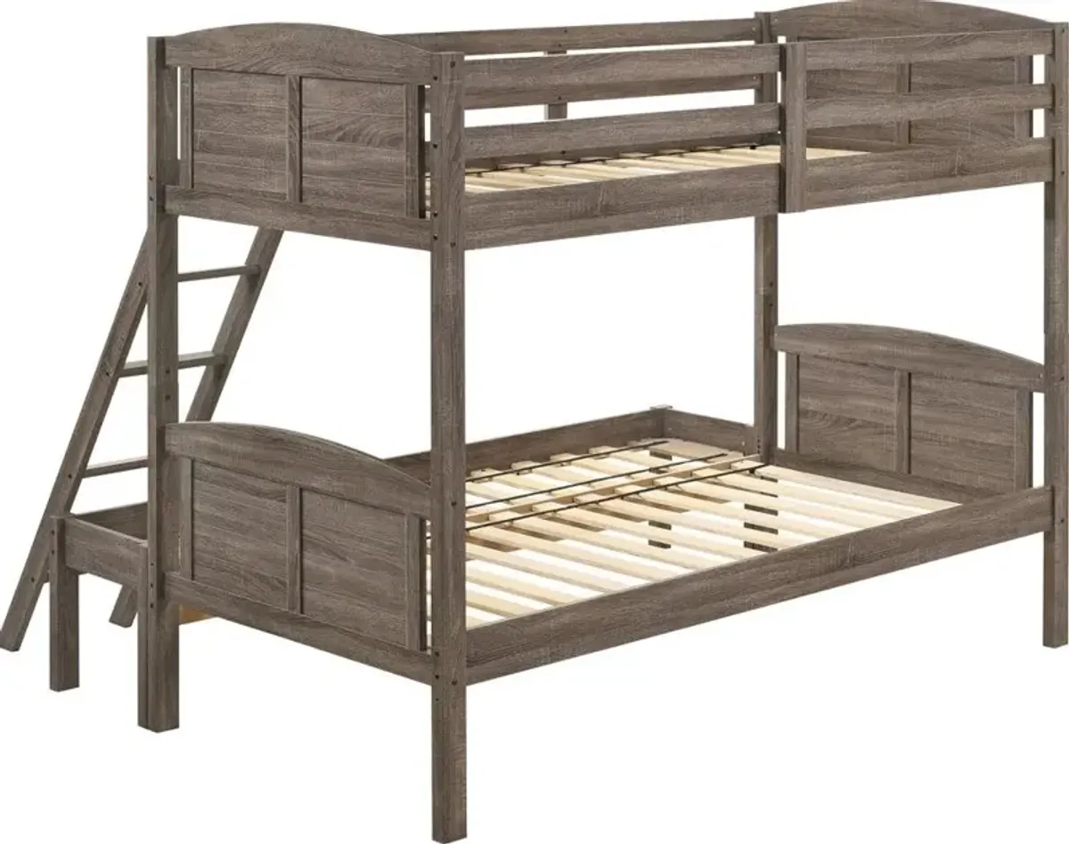 Coaster Flynn Wood Twin Over Full Bunk Bed Weathered Brown