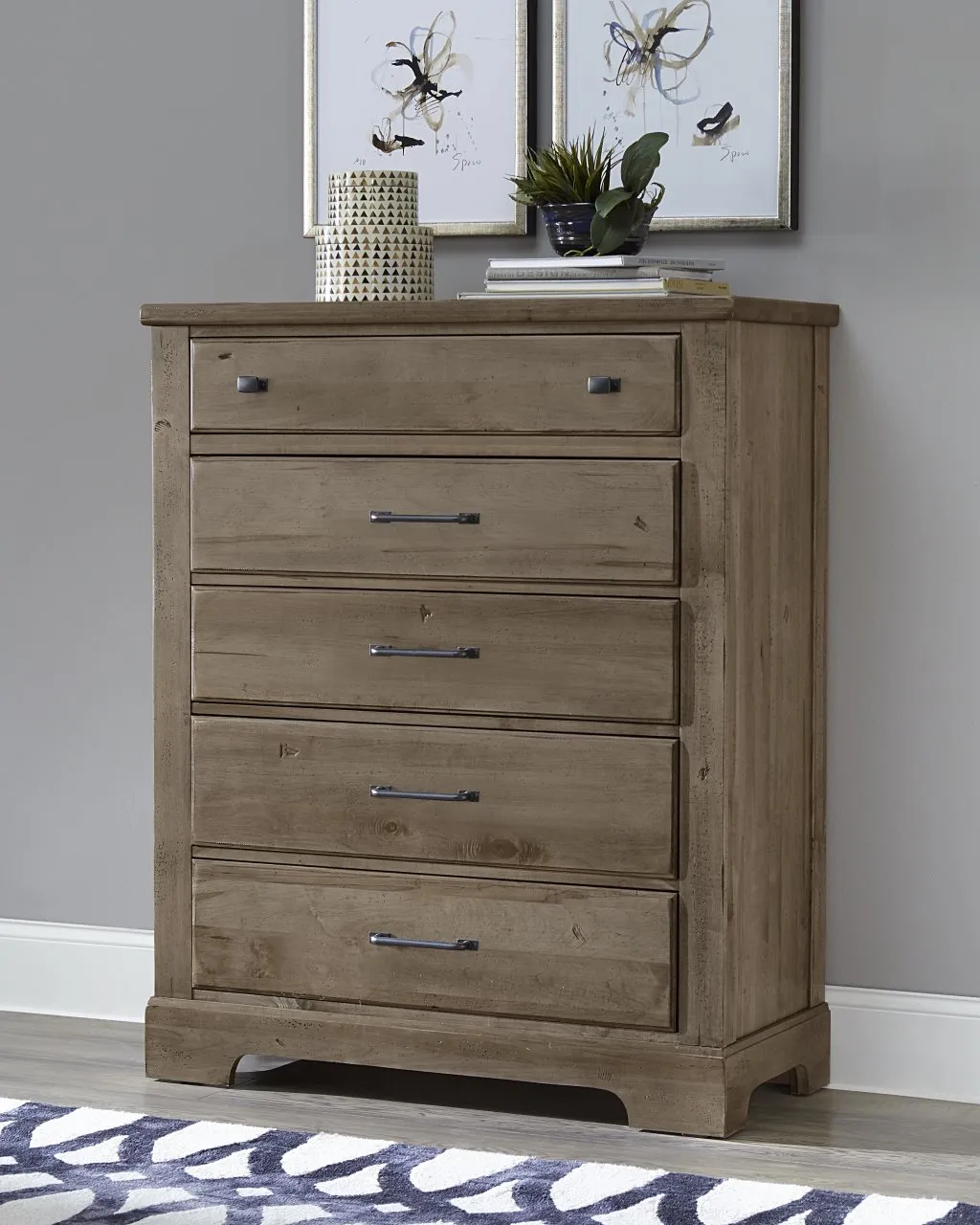 COOL RUSTIC 5 DRAWER CHEST - STONE GREY