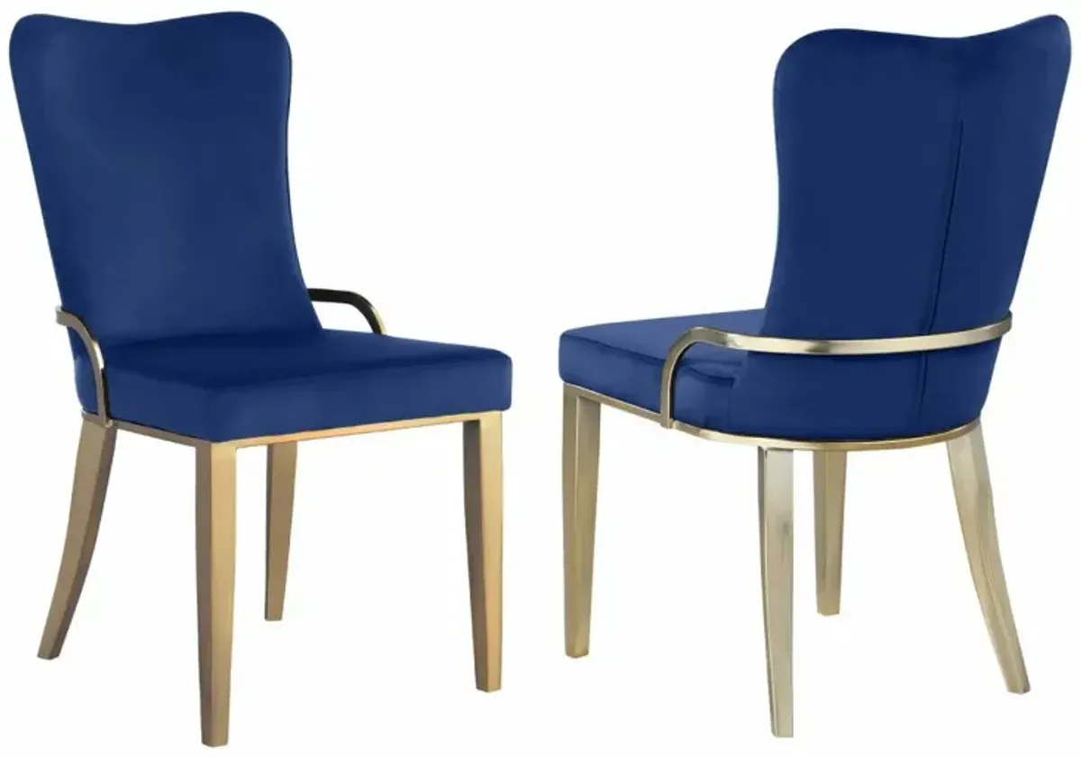 Chintaly Riley-Sc Blue/Gold Contemporary Side Chair with Golden Legs