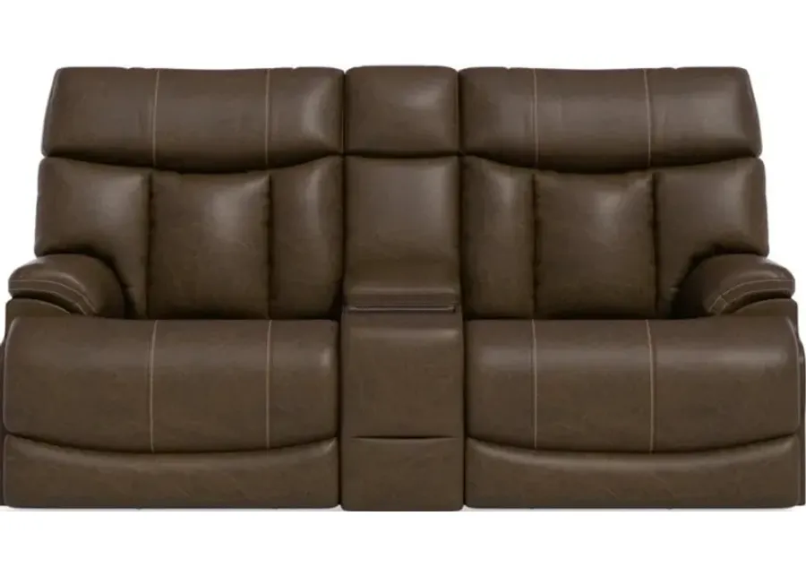 CLIVE BROWN POWER RECLINING LOVESEAT WITH CONSOLE AND POWER HEADRESTS AND LUMBAR