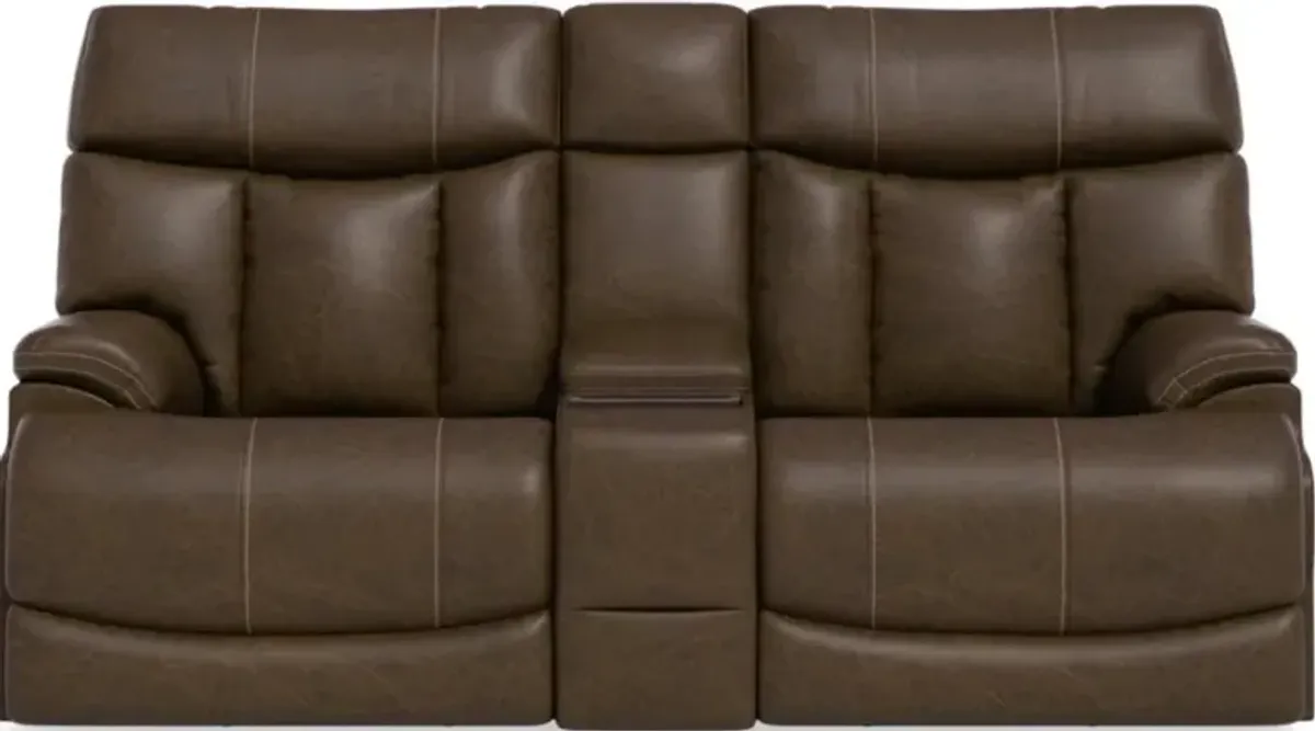 Flexsteel Clive Brown Power Reclining Loveseat with Console & Power Headrests & Lumbar