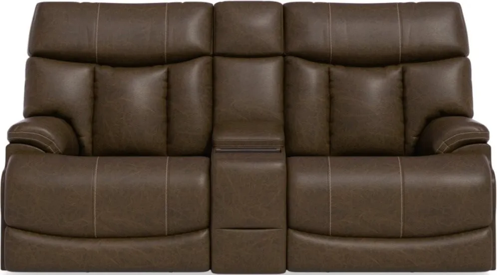 CLIVE BROWN POWER RECLINING LOVESEAT WITH CONSOLE AND POWER HEADRESTS AND LUMBAR