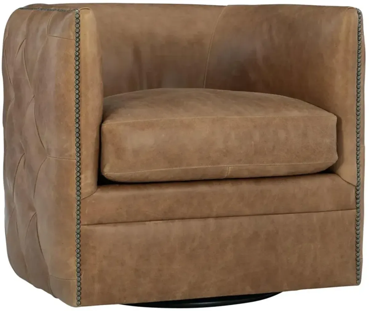 Bernhardt Palazzo Leather Nailhead Swivel Barrel Chair