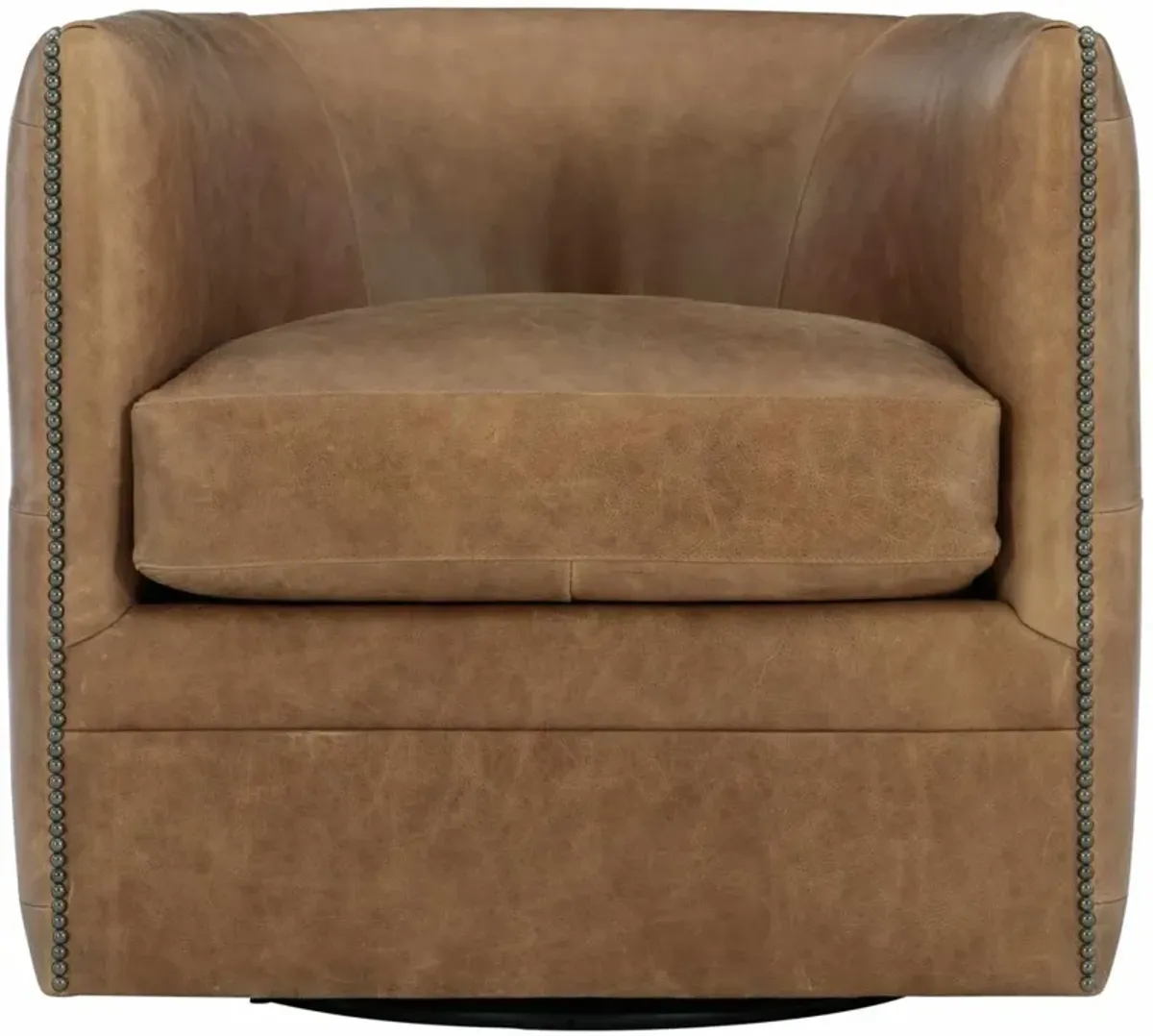 Bernhardt Palazzo Leather Nailhead Swivel Barrel Chair