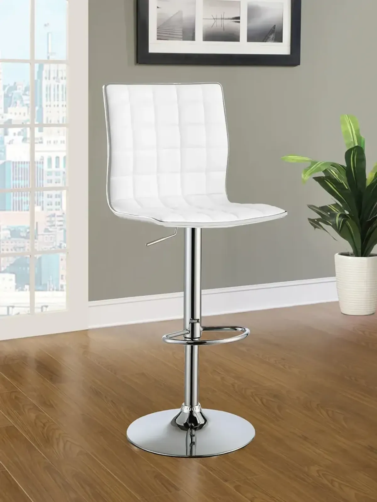 WAFFLE ADJUSTABLE WHITE & CHROME BAR STOOL