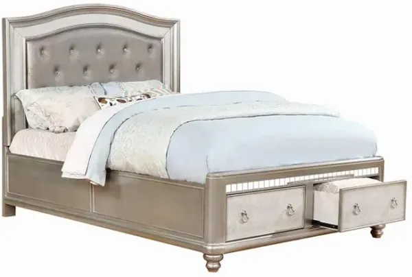 Bling Game Wood Queen Storage Panel Bed Metallic Platinum