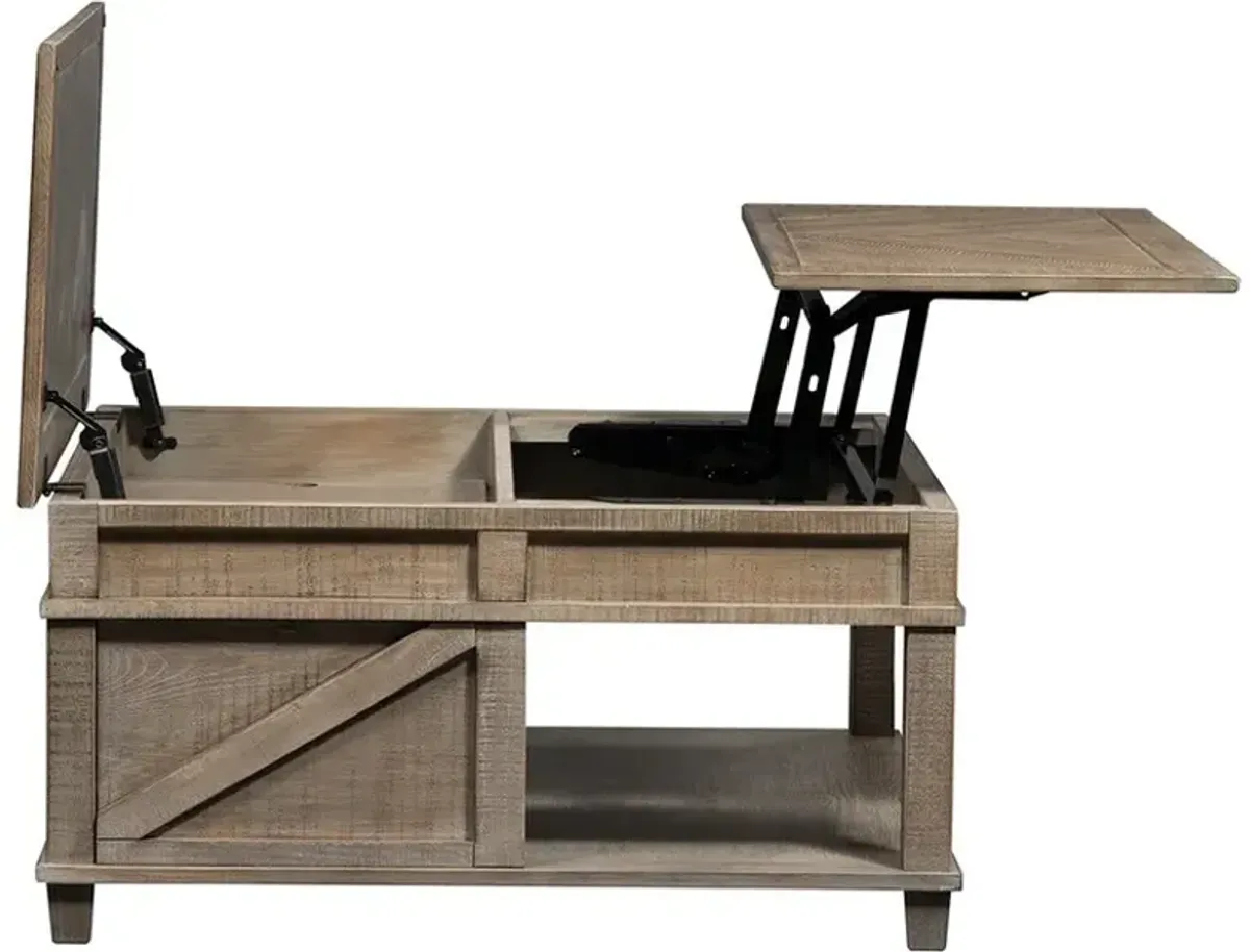 Liberty Furniture Parkland Falls Weathered Taupe Square Lift-Top Cocktail Table