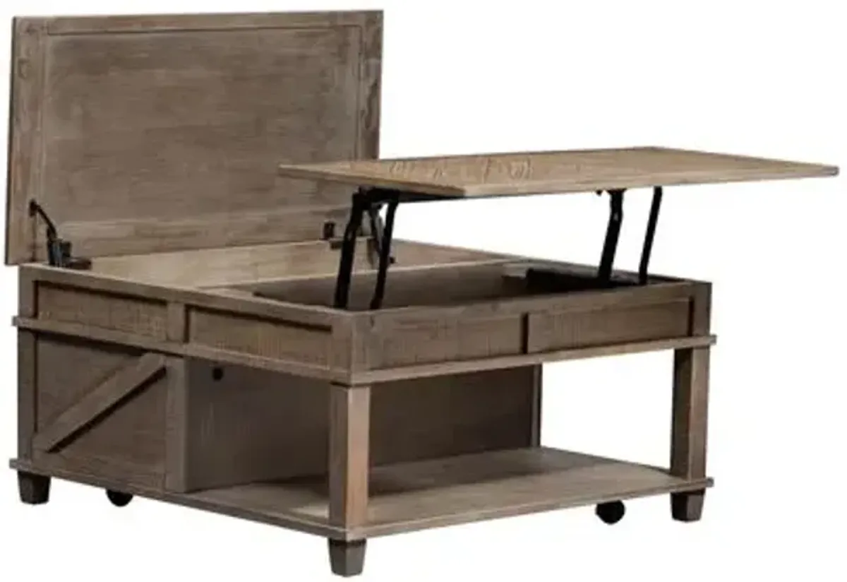 Liberty Furniture Parkland Falls Weathered Taupe Square Lift-Top Cocktail Table