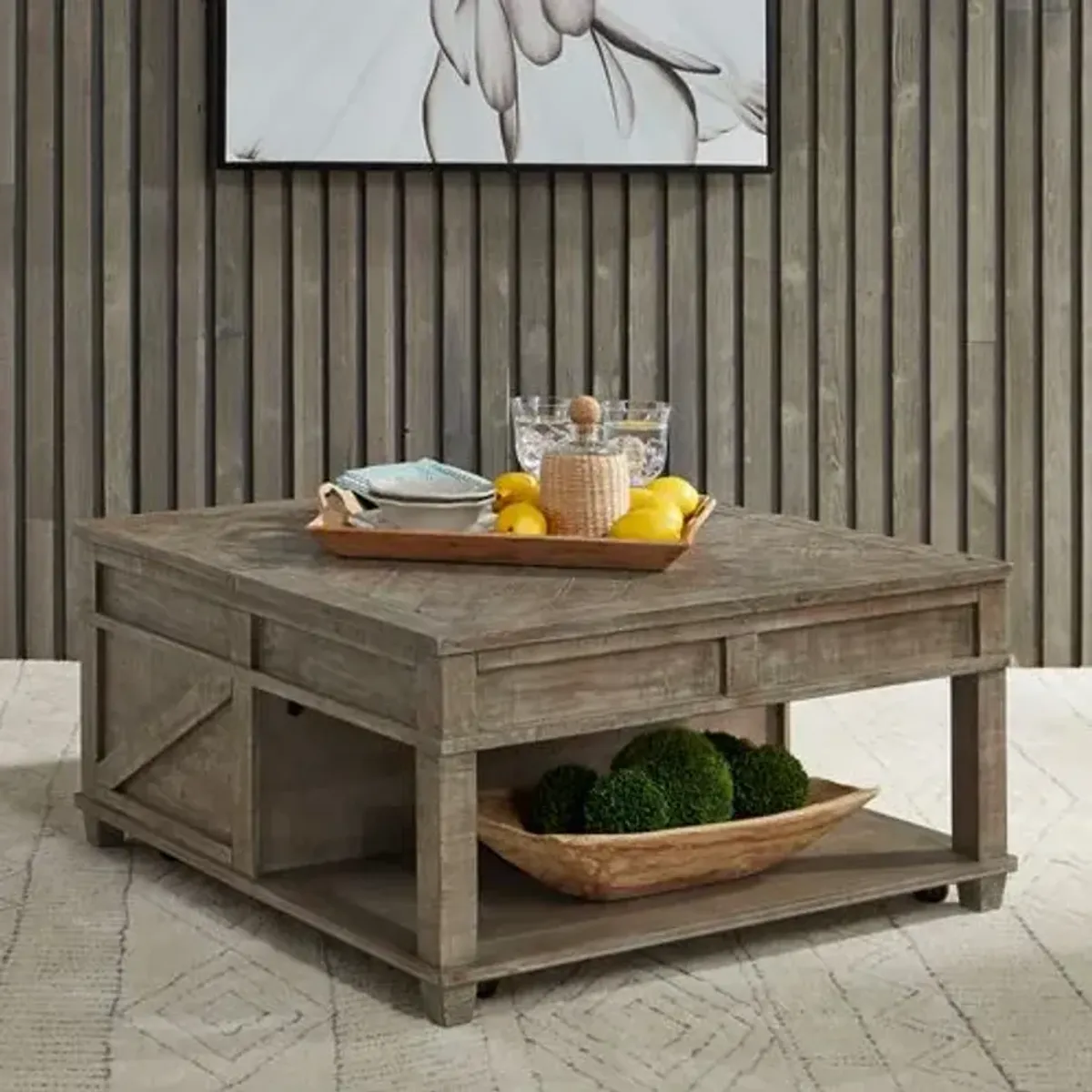 Liberty Furniture Parkland Falls Weathered Taupe Square Lift-Top Cocktail Table