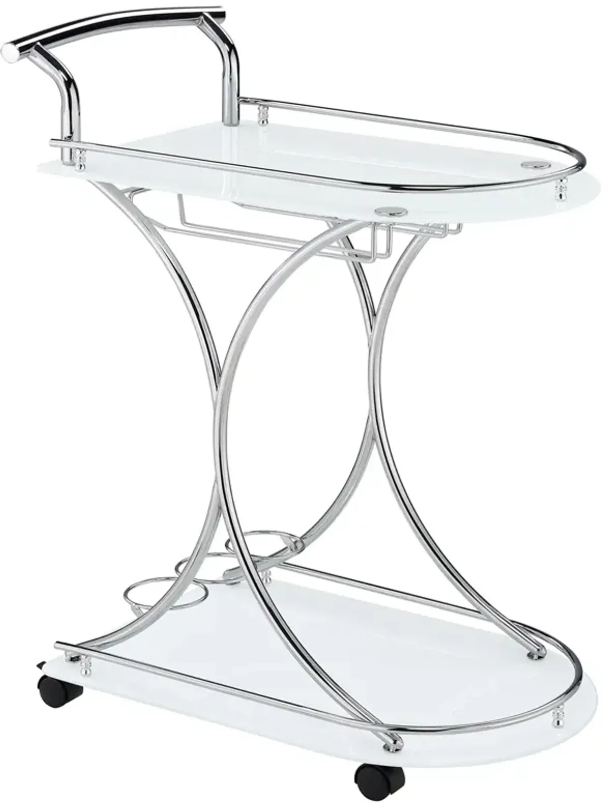 Coaster Elfman 2-Tier Glass Shelf Metal Bar Cart White & Chrome