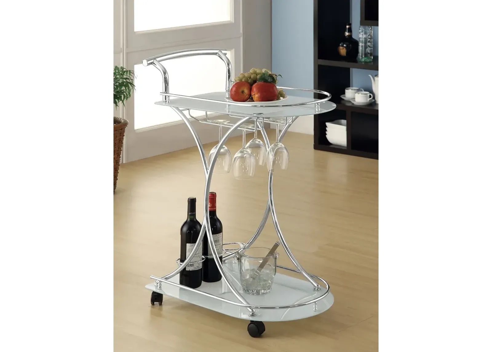 Coaster Elfman 2-Tier Glass Shelf Metal Bar Cart White & Chrome