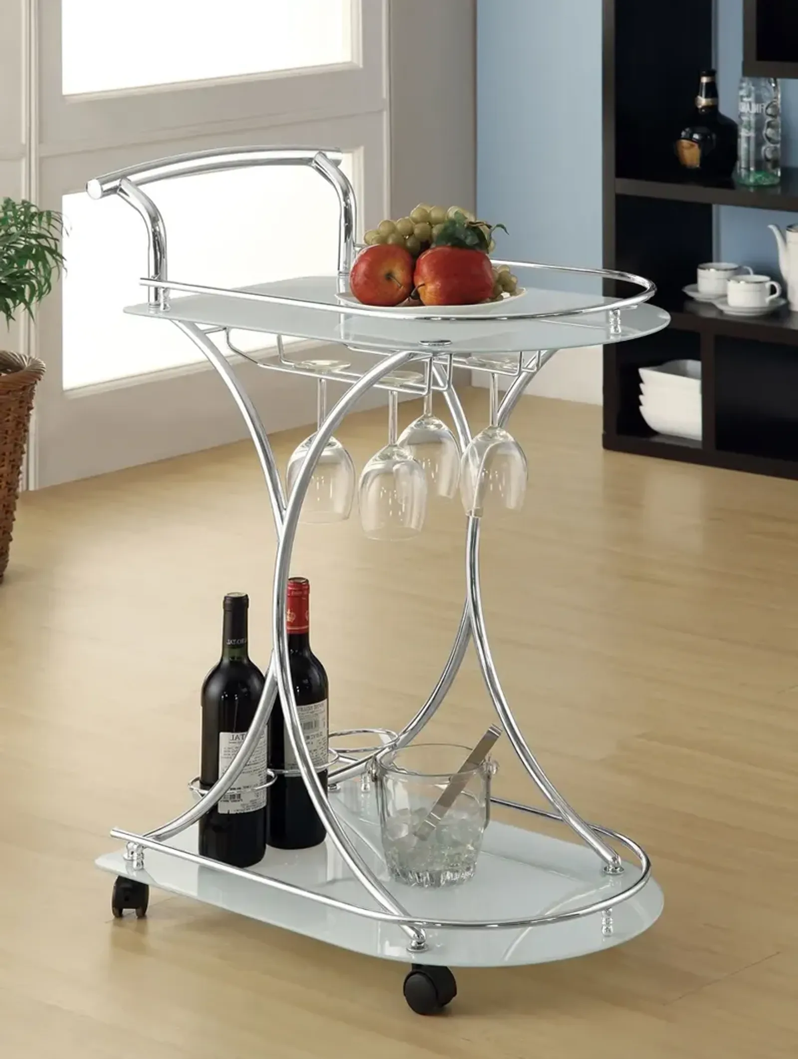 Coaster Elfman 2-Tier Glass Shelf Metal Bar Cart White & Chrome