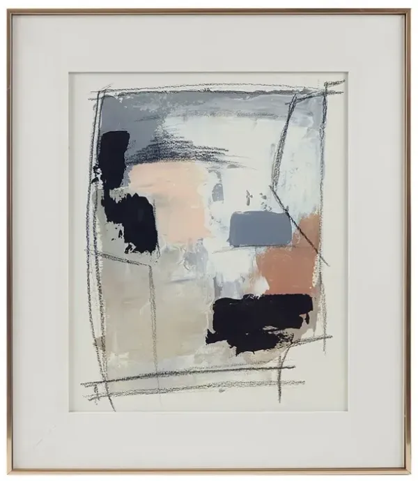 Olliix Madison Park Neutral Abstract Reveal Abstract Double Matted Framed Glass Wall Art