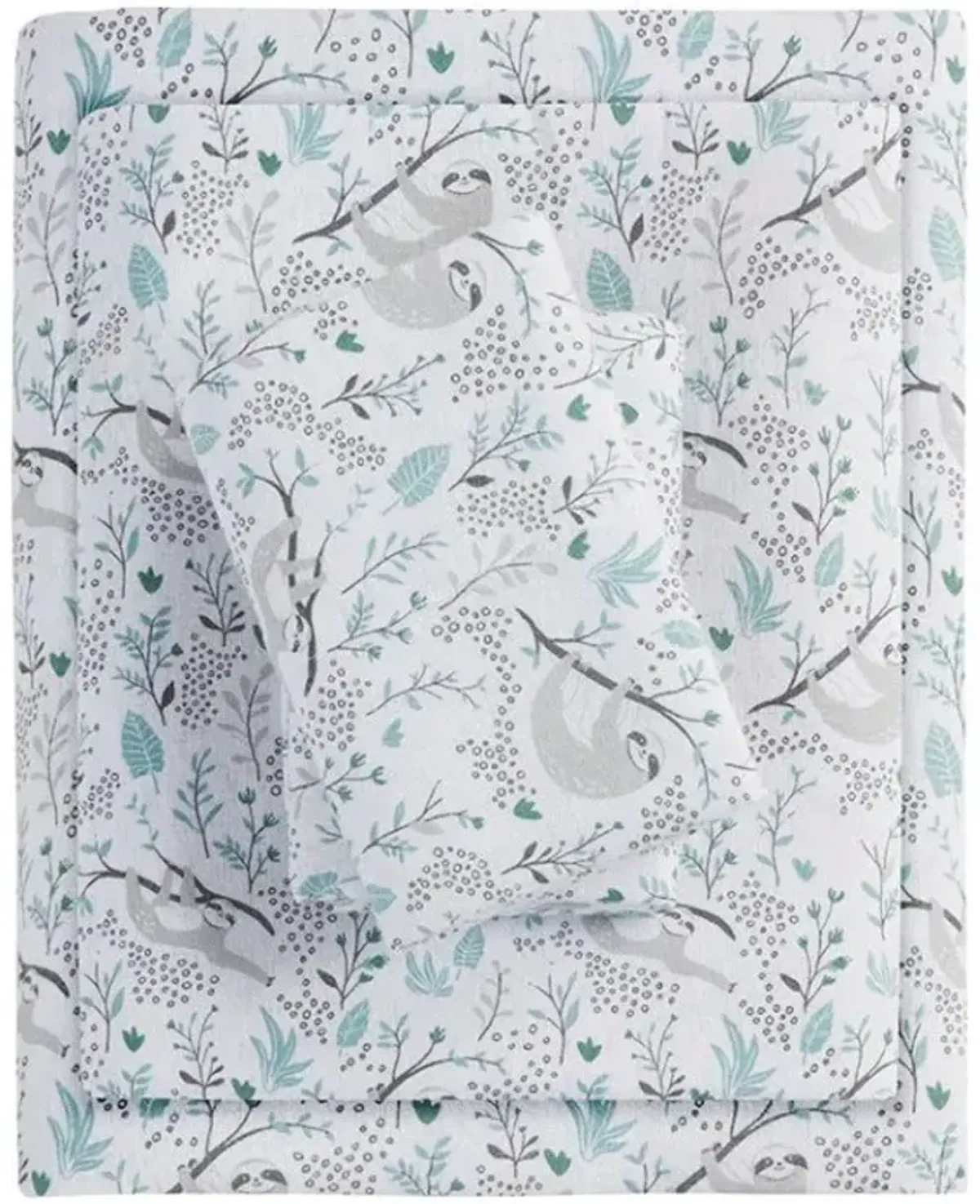 Olliix Intelligent Design Full Grey Sloths Cozy Soft Cotton Novelty Print Flannel Sheet Set