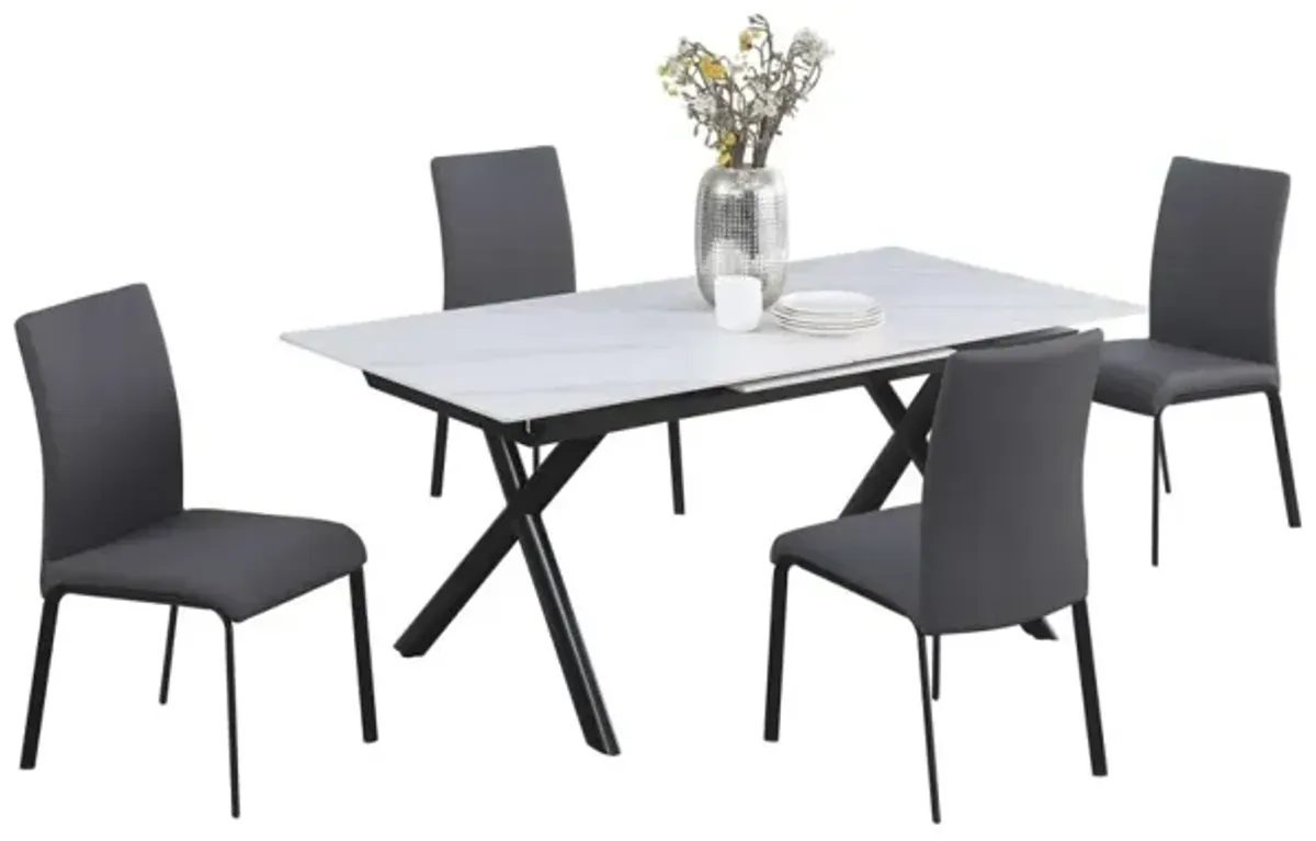 Chintaly 5-Piece Karol Dining Set with Extendable Sintered Stone Top Table & 4 Chairs