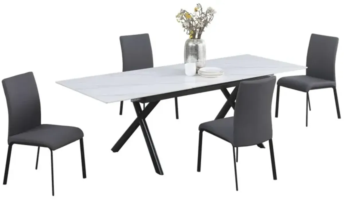 5-Piece Karol Dining Set with Extendable Sintered Stone Top Table & 4 Chairs