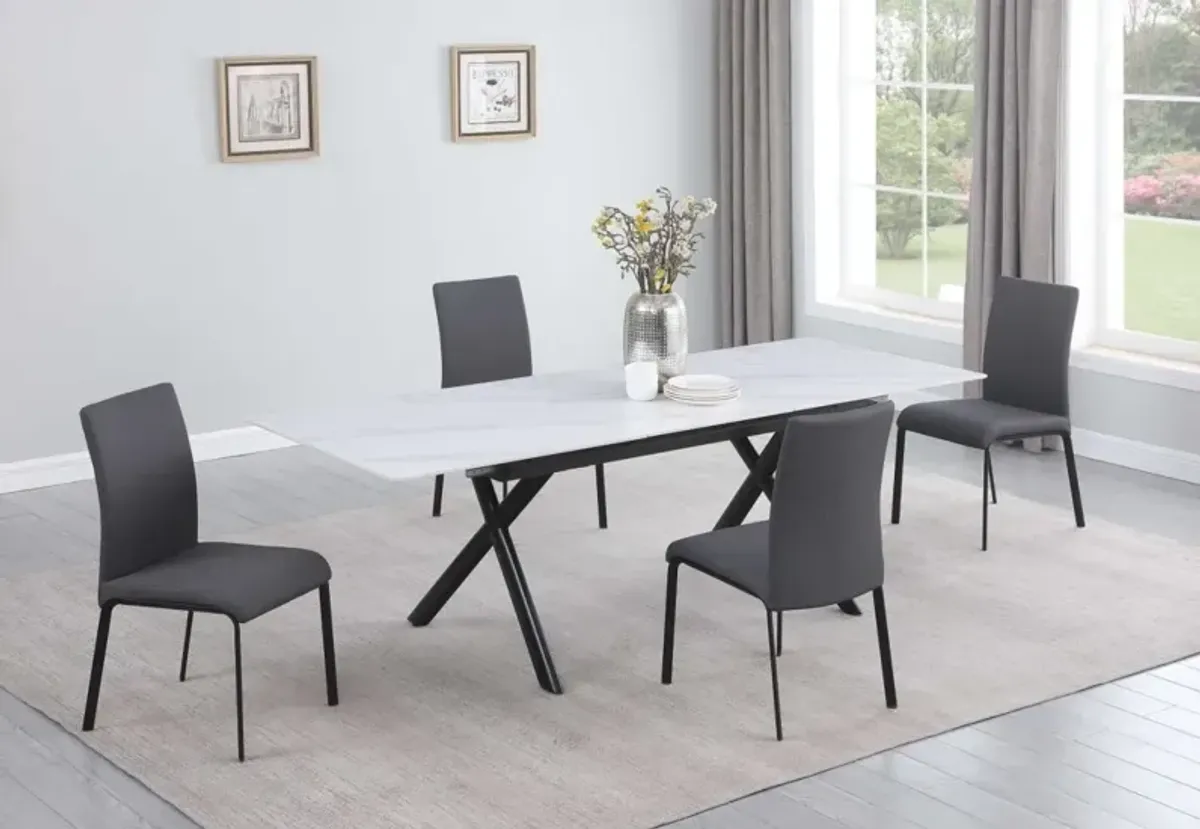 Chintaly 5-Piece Karol Dining Set with Extendable Sintered Stone Top Table & 4 Chairs