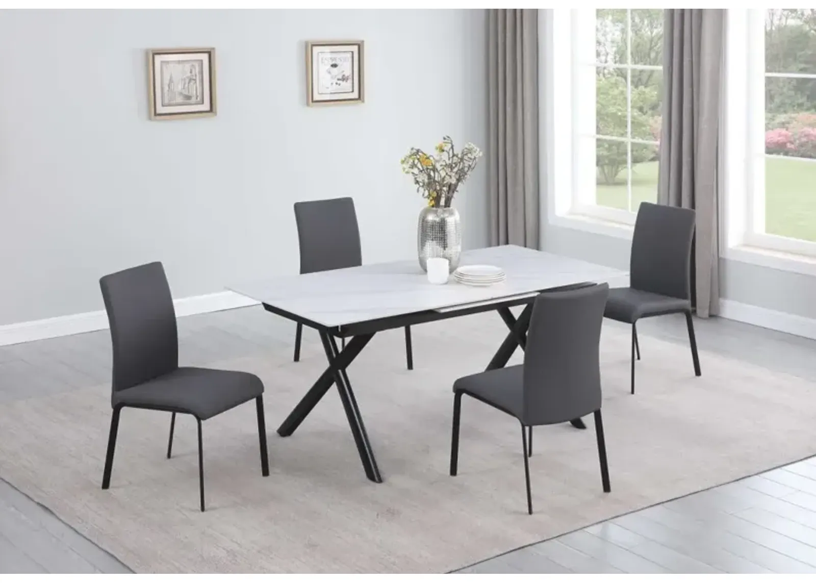 5-Piece Karol Dining Set with Extendable Sintered Stone Top Table & 4 Chairs